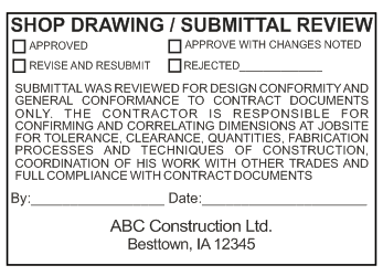 Shop Drawing Submittal Review Stamp Option 1