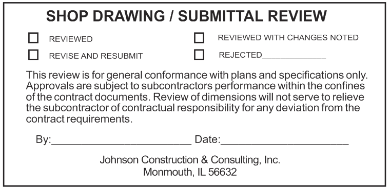 PSI 4696 Shop Drawing Submittal Review Stamp Shop Drawing
