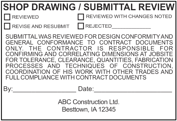 Shop Drawing Submittal Review Stamp Option 2
