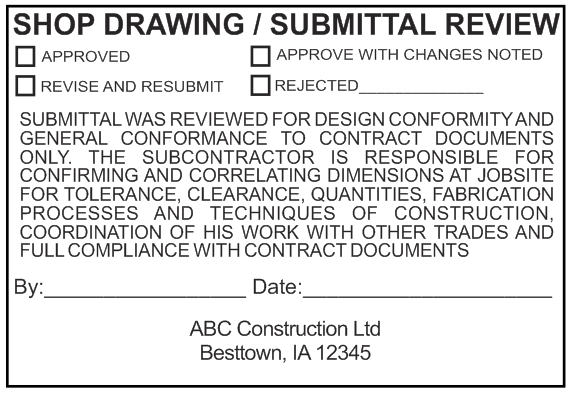Shop Drawing Submittal Review Stamp Option 3 Shop Drawing Submittal